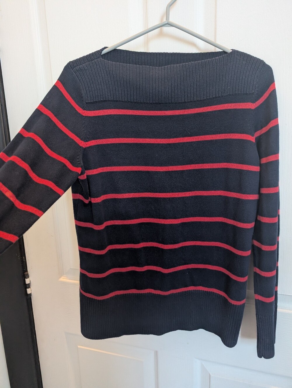 Chaps Women's Navy Sweater with Red Stripes
